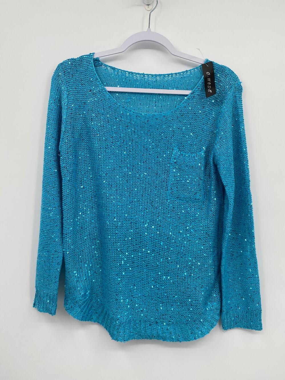 C-Mode Scoop Neck Pullover MSequin Knit Sweater Blue Size Small